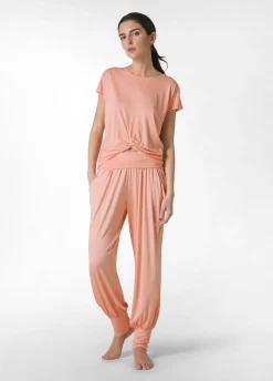 Discount T-Shirt In Viscosa Con Nodo Arancio Donna Top & T-Shirts