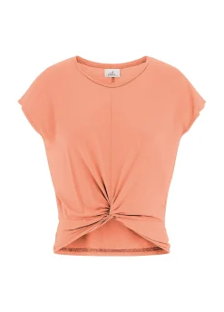 Discount T-Shirt In Viscosa Con Nodo Arancio Donna Top & T-Shirts