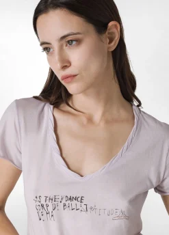 Clearance T-Shirt Leggera Scollo A V Con Stampa Viola Donna Top & T-Shirts