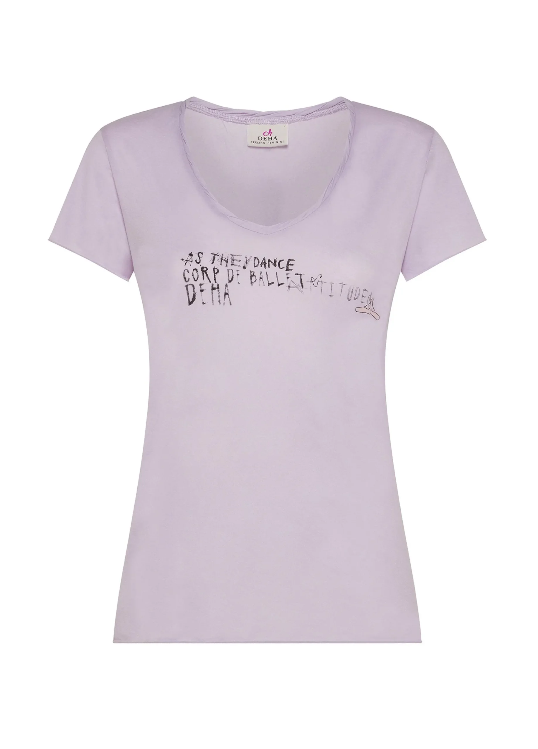 Clearance T-Shirt Leggera Scollo A V Con Stampa Viola Donna Top & T-Shirts