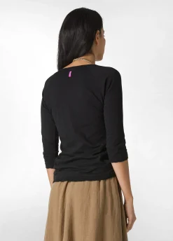 Clearance T-Shirt Manica 3/4 In Jersey Fiammato Nero Donna Top & T-Shirts
