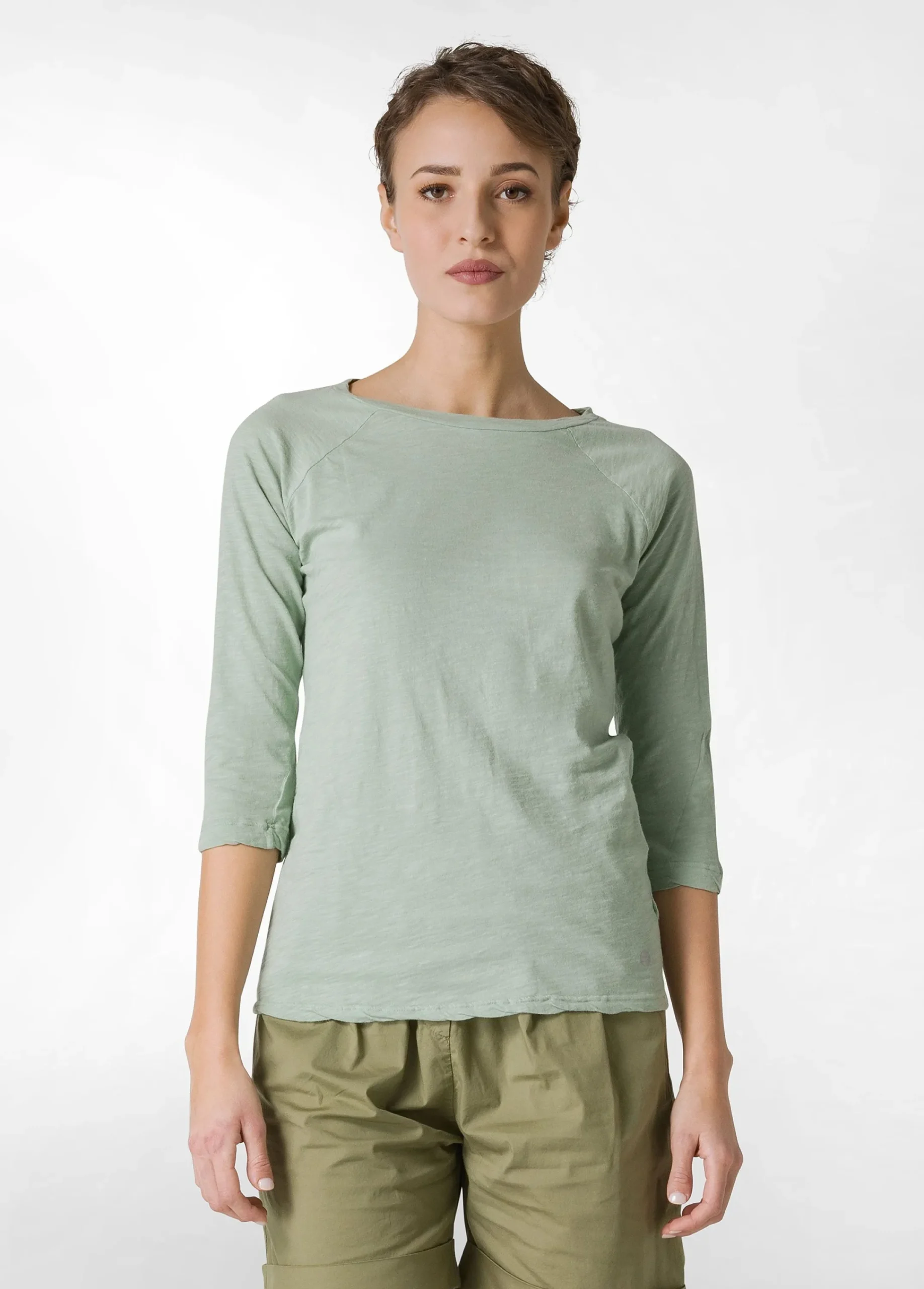 Best Sale T-Shirt Manica 3/4 In Jersey Fiammato Verde Donna Top & T-Shirts