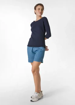 Discount T-Shirt Manica 3/4 In Jersey Fiammato Blu Donna Top & T-Shirts