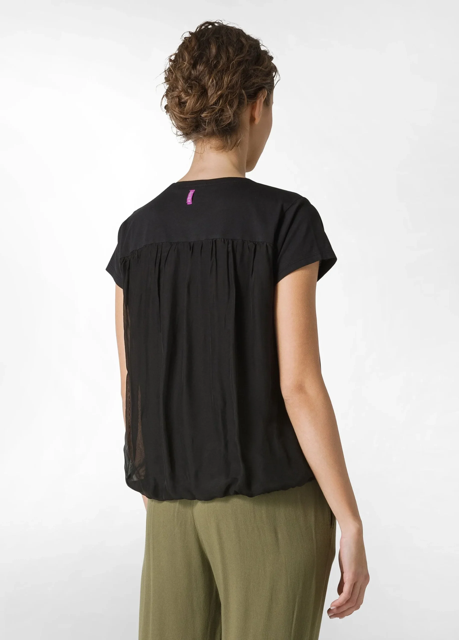 New T-Shirt Misto Seta Nero Donna Camicie & Bluse