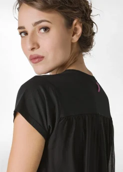 New T-Shirt Misto Seta Nero Donna Camicie & Bluse