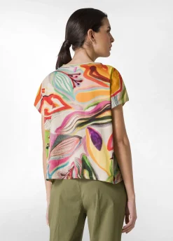 Cheap T-Shirt Organica Ampia Stampata Verde Donna Top & T-Shirts