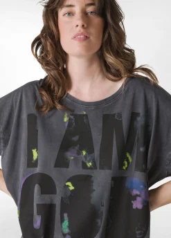 Shop T-Shirt Over Marmorizzata Con Grafica Nero Donna Top & T-Shirts