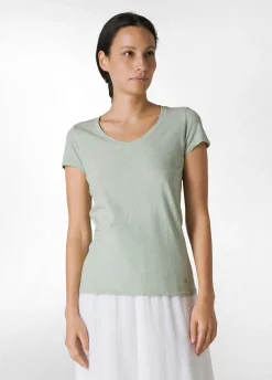 Best Sale T-Shirt Scollo A V In Jersey Fiammato Verde Donna Top & T-Shirts