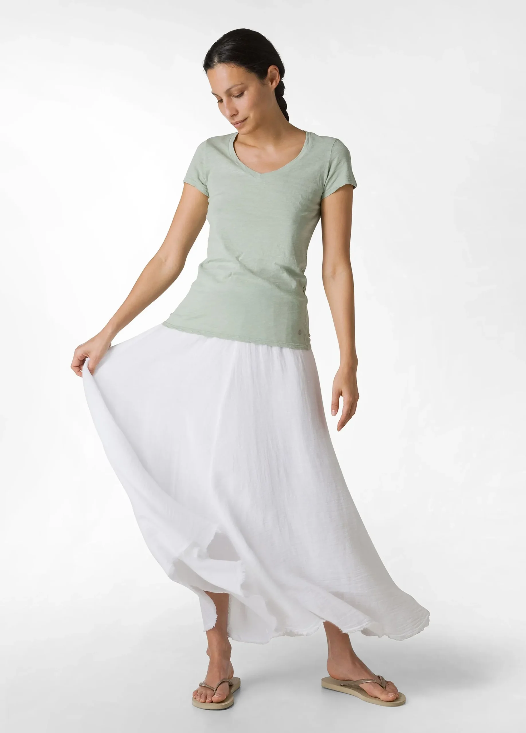 Best Sale T-Shirt Scollo A V In Jersey Fiammato Verde Donna Top & T-Shirts