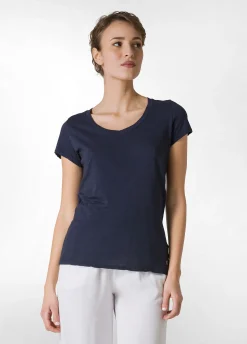 Discount T-Shirt Scollo A V In Jersey Fiammato Blu Donna Top & T-Shirts