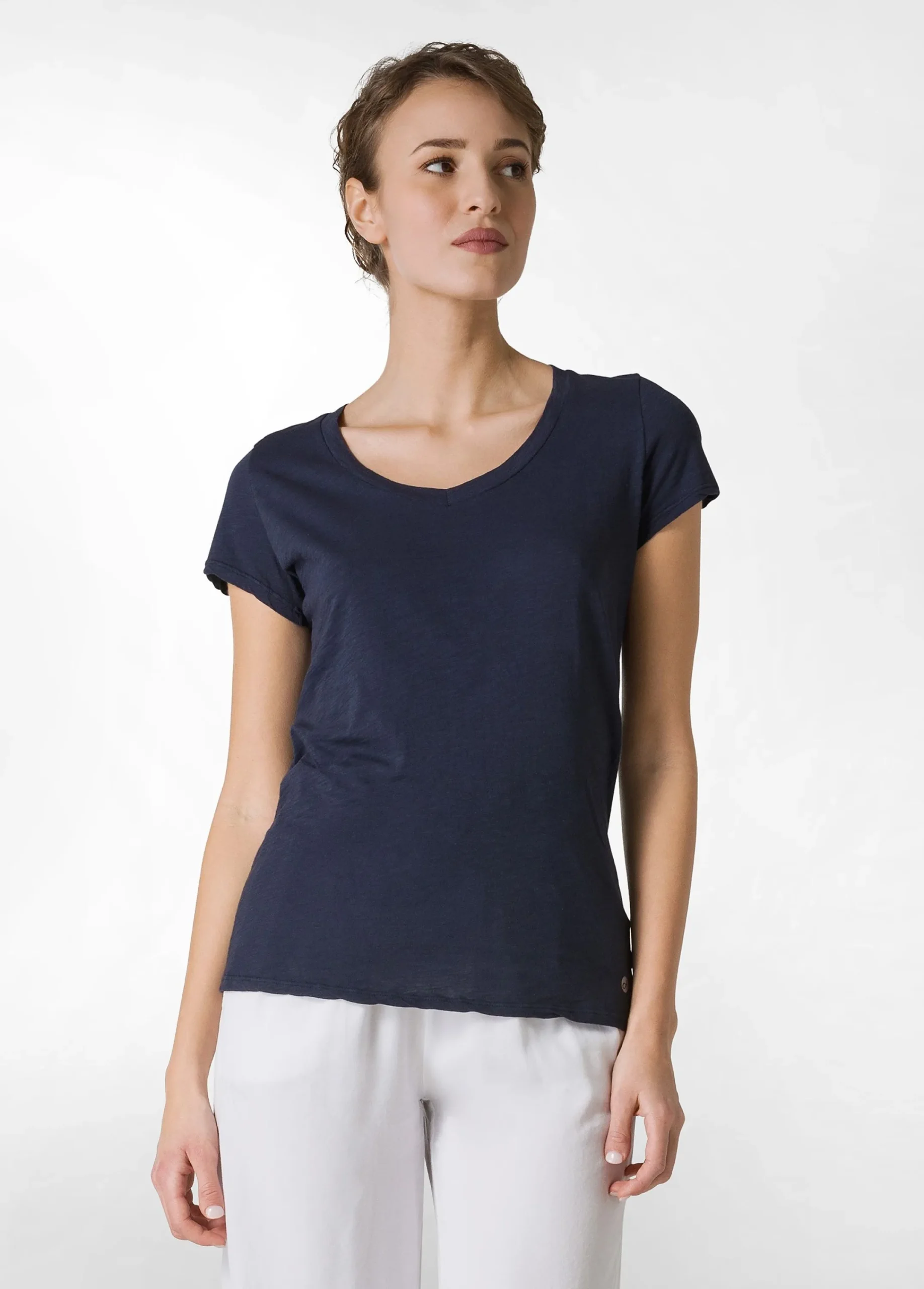 Discount T-Shirt Scollo A V In Jersey Fiammato Blu Donna Top & T-Shirts