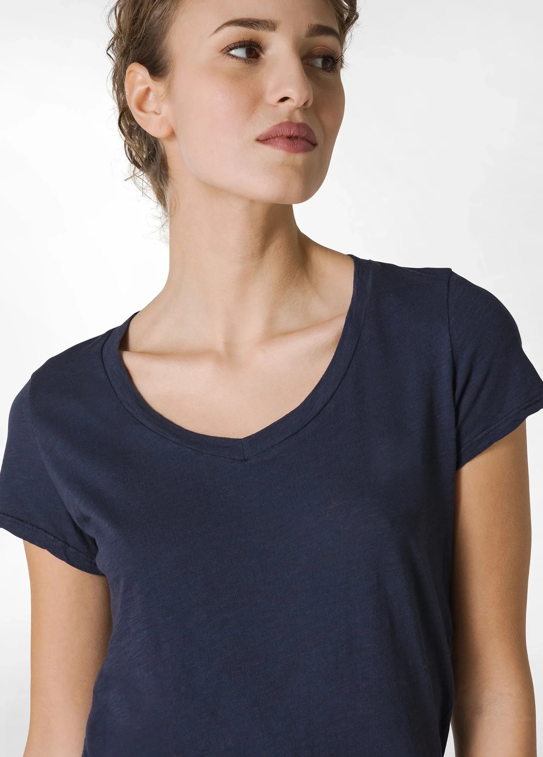 Discount T-Shirt Scollo A V In Jersey Fiammato Blu Donna Top & T-Shirts