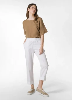 Shop T-Shirt Sfrangiata In Lino Marrone Donna Top & T-Shirts