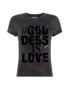 Sale T-Shirt Stretch Marmorizzata Con Grafica Nero Donna Top & T-Shirts