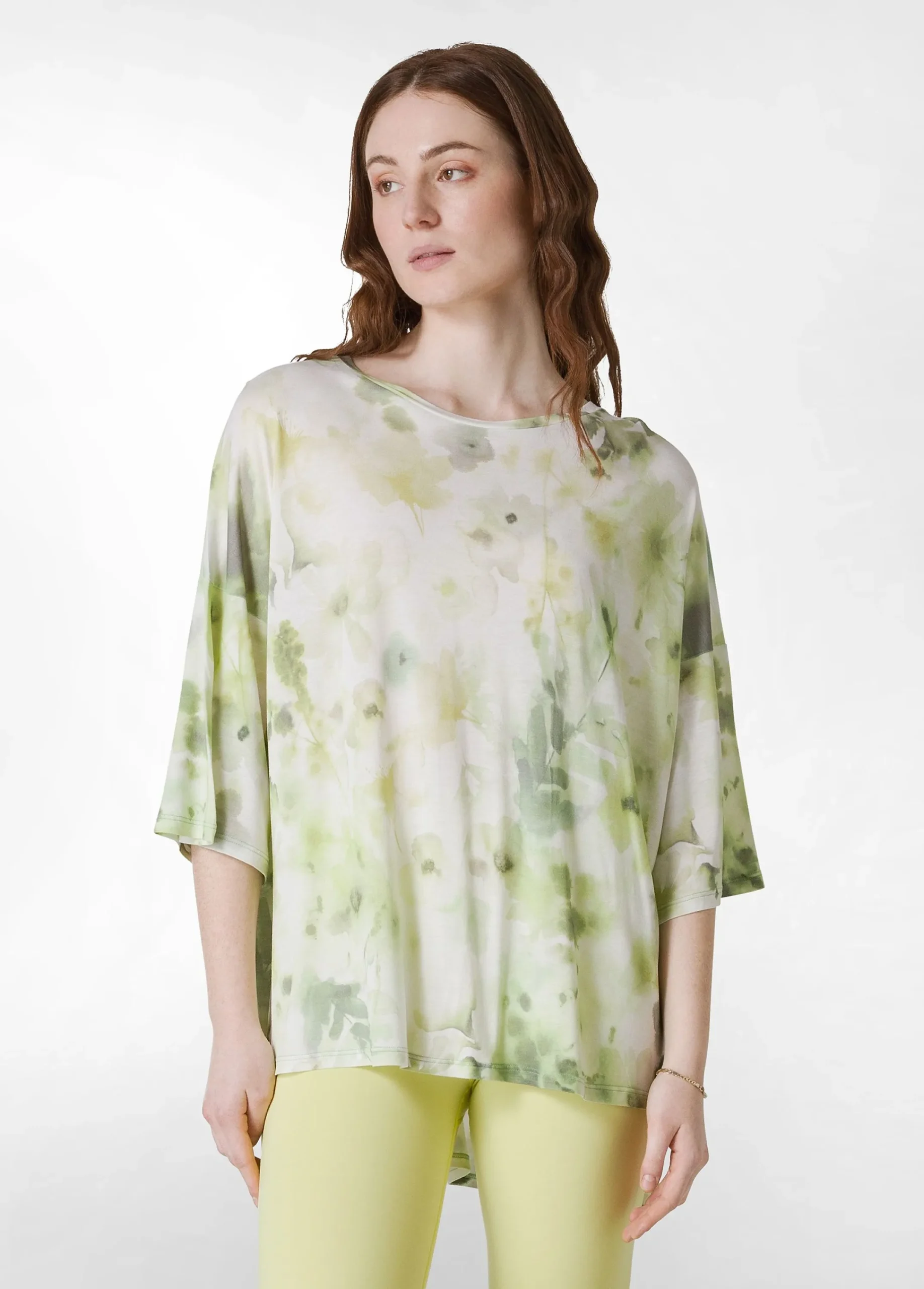 Hot T-Shirt Yoga Maxi Stampata Verde Donna Top & T-Shirts