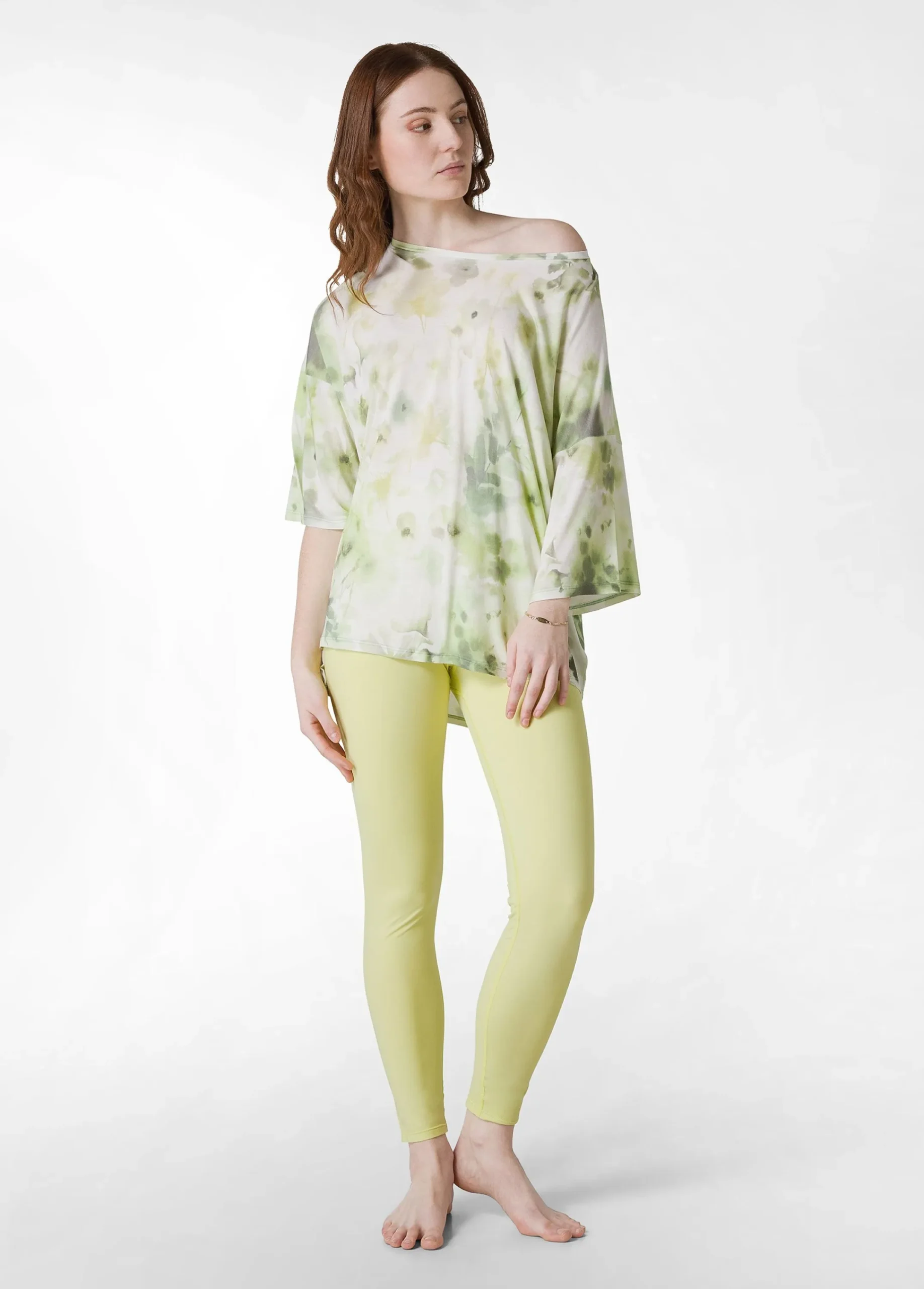 Hot T-Shirt Yoga Maxi Stampata Verde Donna Top & T-Shirts