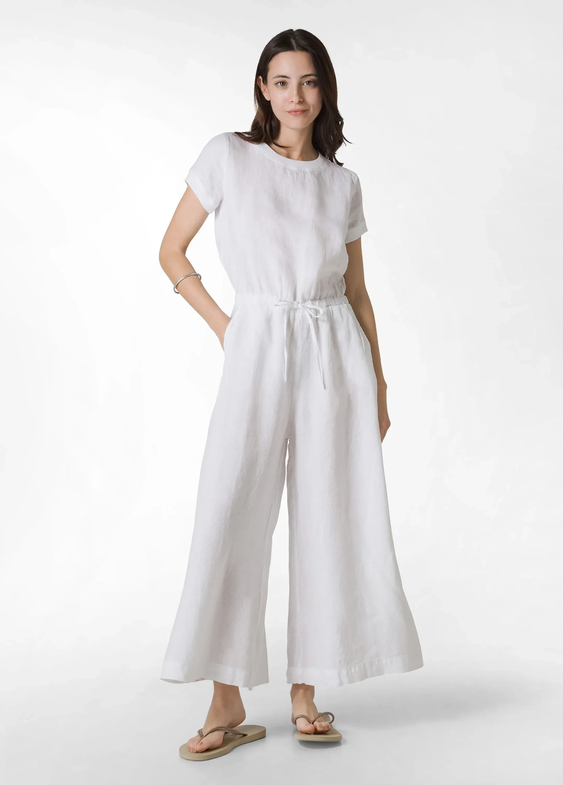 Online Tuta Intera In Lino Bianco Donna Vestiti, Gonne E Tute