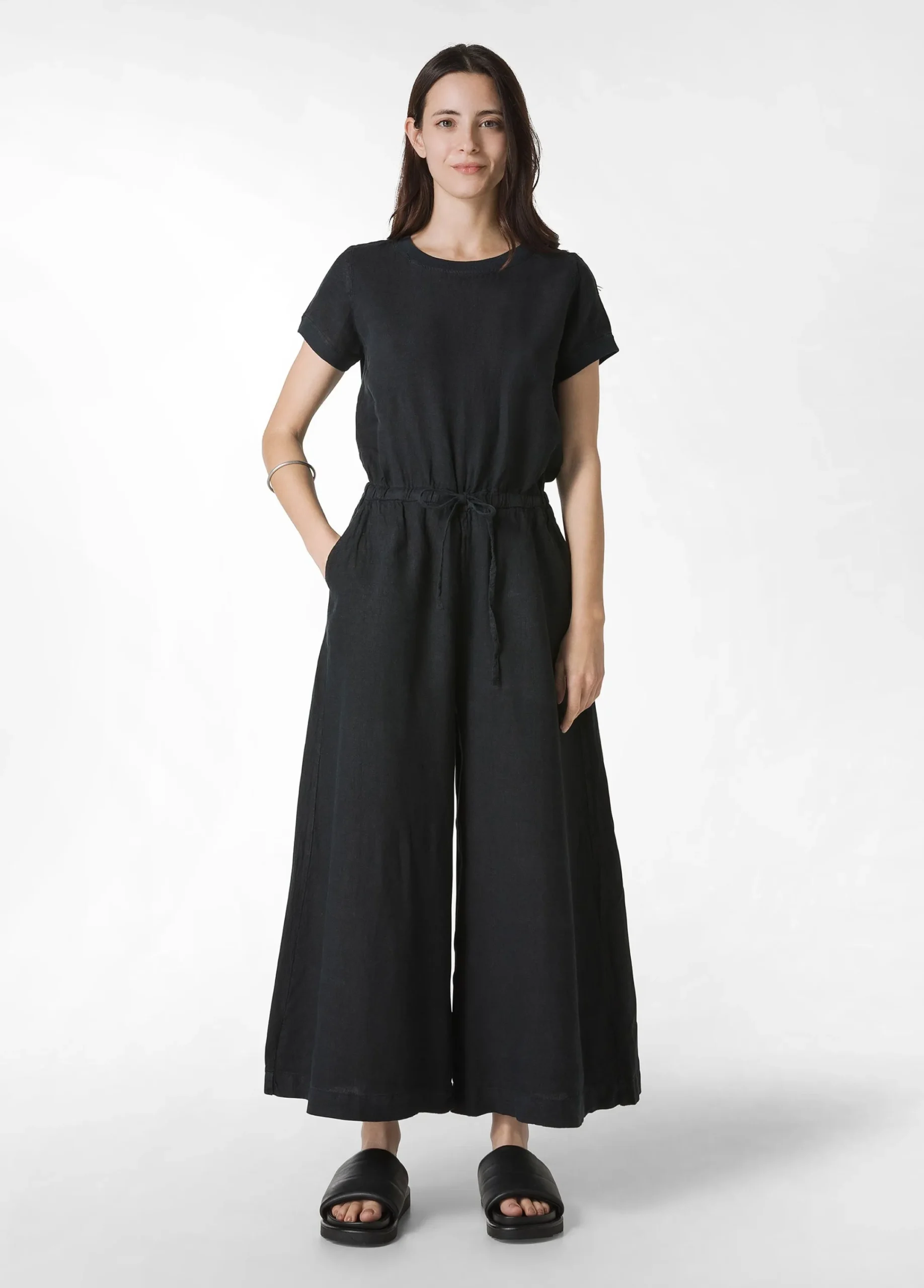 Best Sale Tuta Intera In Lino Nero Donna Vestiti, Gonne E Tute