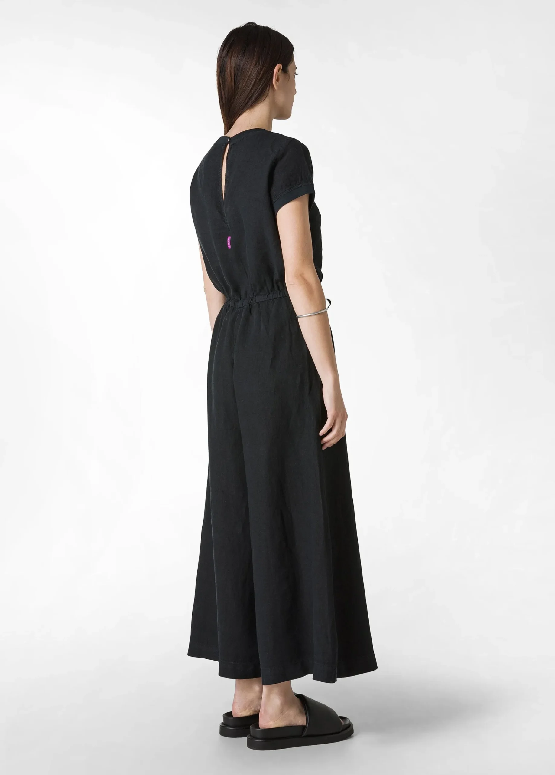 Best Sale Tuta Intera In Lino Nero Donna Vestiti, Gonne E Tute