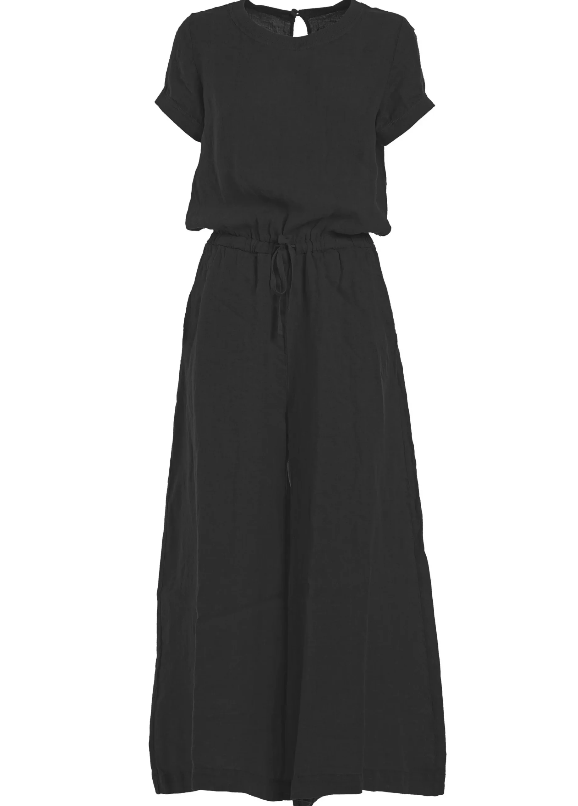 Best Sale Tuta Intera In Lino Nero Donna Vestiti, Gonne E Tute