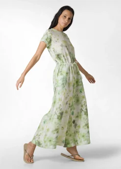 Cheap Tuta Intera In Lino Stampata Verde Donna Vestiti, Gonne E Tute