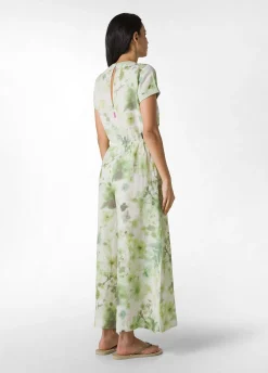 Cheap Tuta Intera In Lino Stampata Verde Donna Vestiti, Gonne E Tute