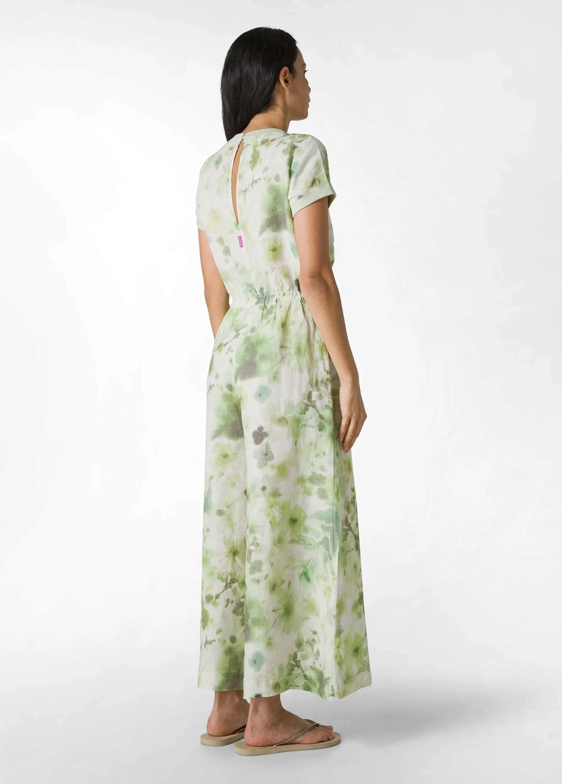 Cheap Tuta Intera In Lino Stampata Verde Donna Vestiti, Gonne E Tute